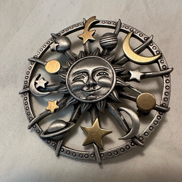 Signed JJ (Jonette Jewelry) Pewter Celestial Brooch - Picture 1 of 8
